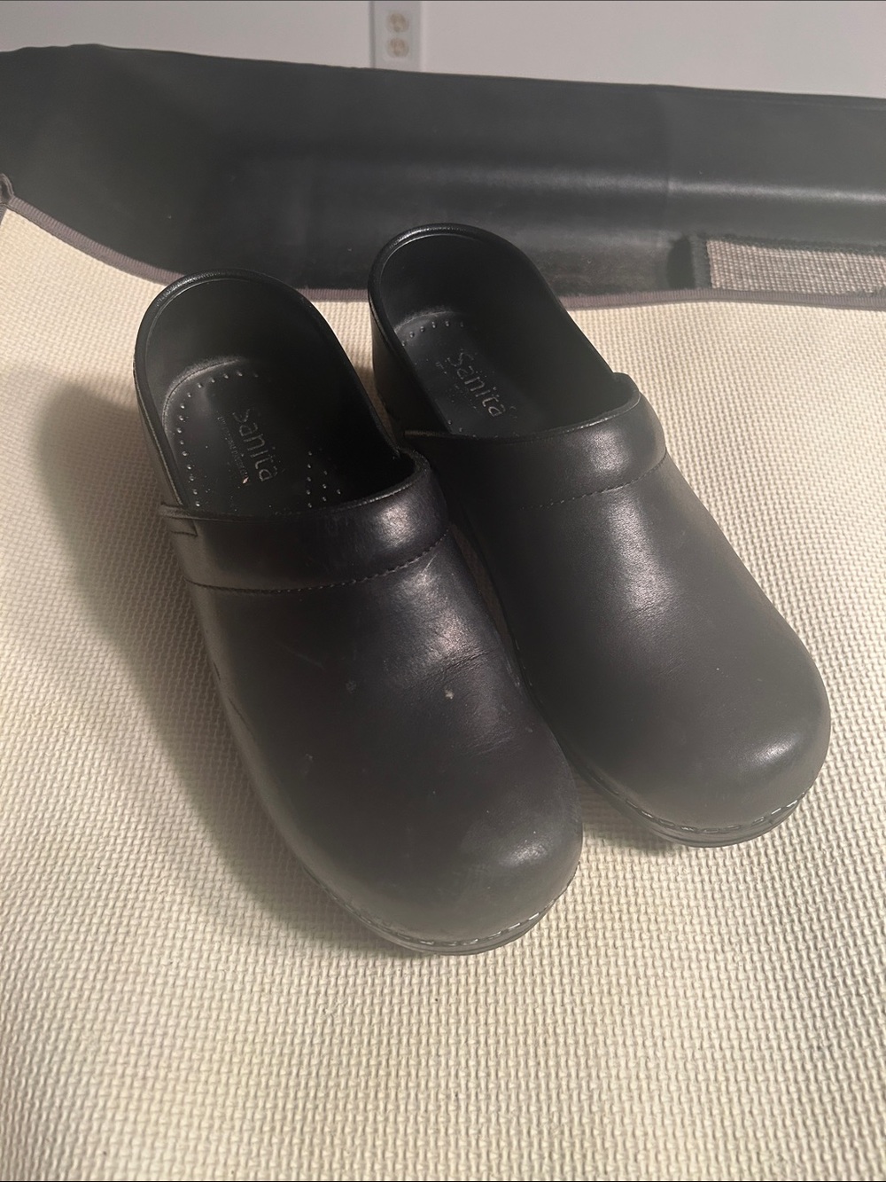 Sanita Black Leather Slip-On Clogs
